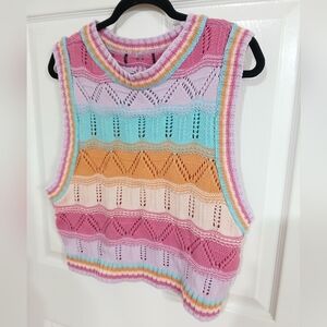 Zara Multicolor Striped Knit Crop Sweater Vest - Pink, Lavender, Aqua, Peach